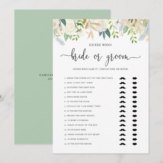 Peonies Gold Glitter Bride of Groom Shower Game Kaart (Voorkant / Achterkant)