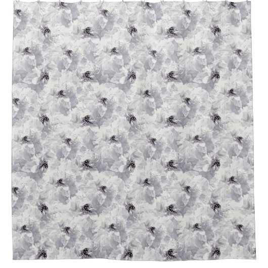 Peonies, grijs en wit, bloem, witte bloemen douchegordijn (Voorkant)