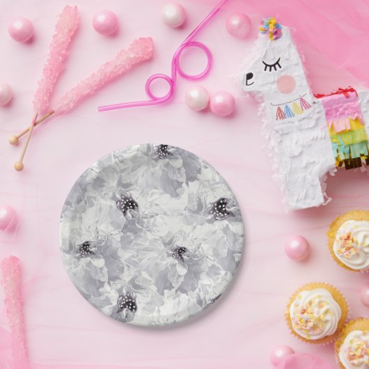 Peonies, grijs en wit, bloem, witte bloemen papieren bordje (Feest)