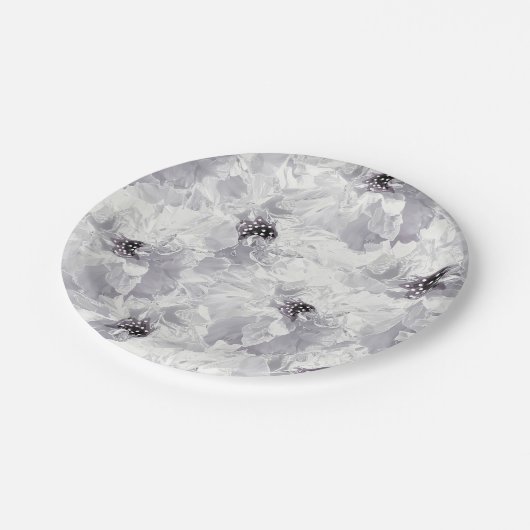 Peonies, grijs en wit, bloem, witte bloemen papieren bordje (Gekanteld)