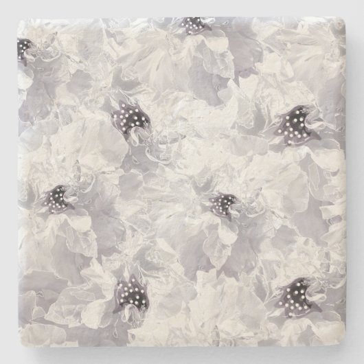 Peonies, grijs en wit, bloem, witte bloemen stenen onderzetter (Voorkant)