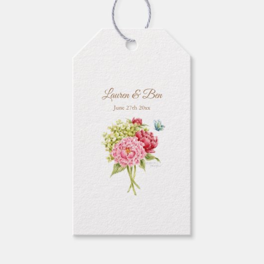 Peonies Hydrangea Bouquet Huwelijksgunst Gift Labe Cadeaulabel (Voorkant)