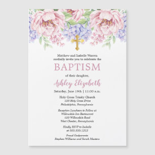 Peonies   Hydrangeas Waterverf Floral Baptisme Magnetische Uitnodiging