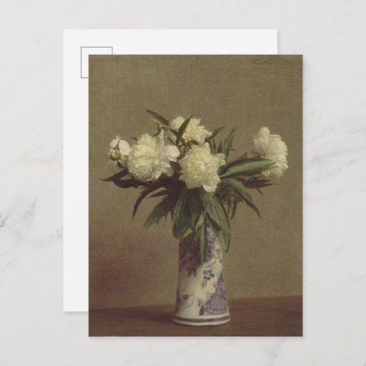 Peonies in een blauwe en witte fase briefkaart (Voorkant / Achterkant)