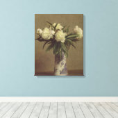 Peonies in een blauwe en witte fase canvas afdruk (Insitu (Houten vloer))