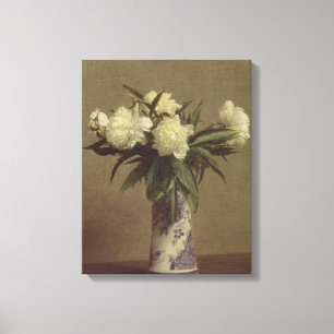 Peonies in een blauwe en witte fase canvas afdruk
