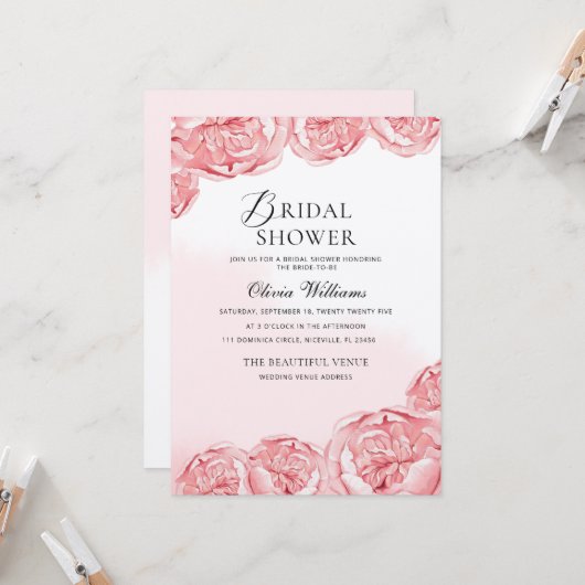 Peonies Invitation à la douche nuptiale (Devant/Arrière en situation)