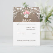 Peonies Mason Jar Rustic Wedding RSVP-kaarten RSVP Kaartje (Staand voorkant)