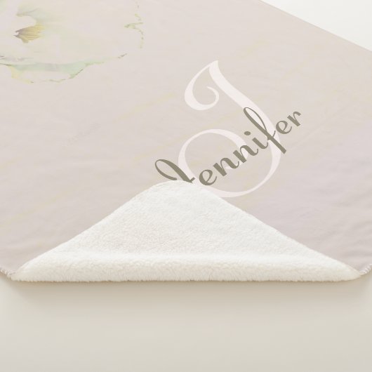 Peonies Mauve Monogram Sherpa Blanket Sherpa Deken (3/4)