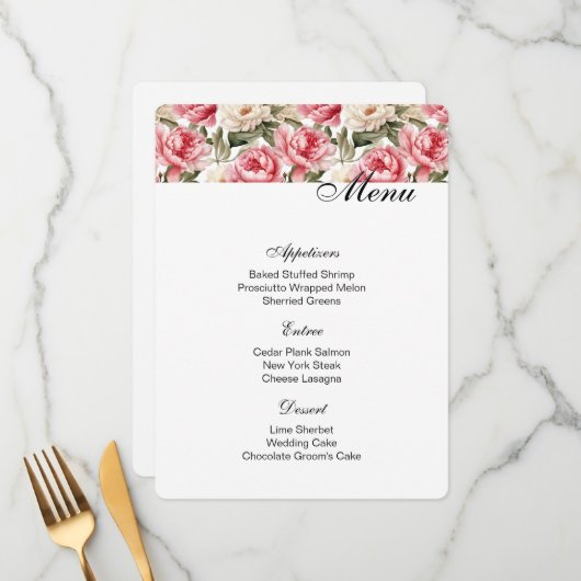 Peonies Menu Kaart (Voorkant / Achterkant in situ)