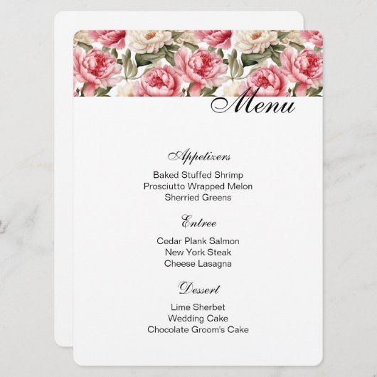 Peonies Menu Kaart (Voorkant / Achterkant)