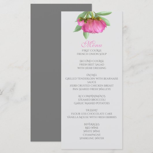 Peonies Menu Kaart (Voorkant / Achterkant)