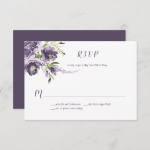 Peonies pourpres, Mariage Lilac   Carte RSVP