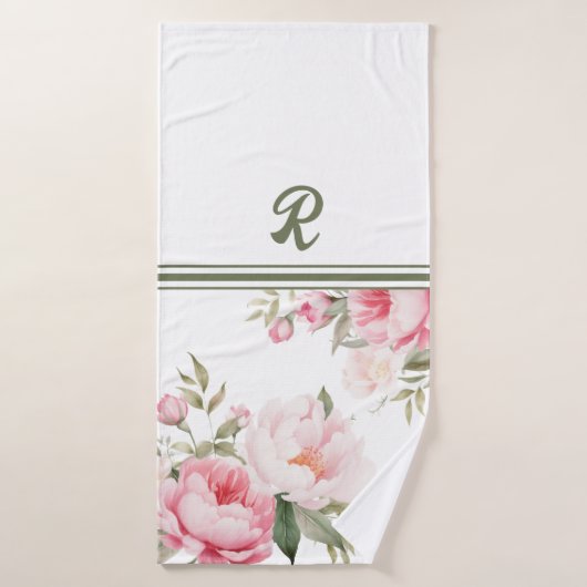 Peonies rose et crème Personnalisées (Serviette de bain)