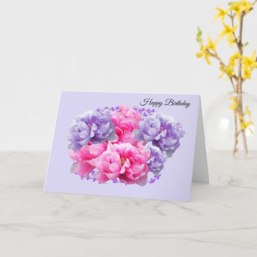 Peonies rose et violet carte d'anniversaire (Fleur jaune)