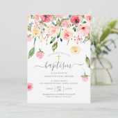 Peonies Rose Floral Baptism Invitation (Debout devant)