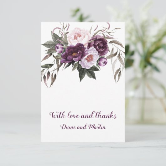 Peonies rose prune violette Mariage Merci (Debout devant)