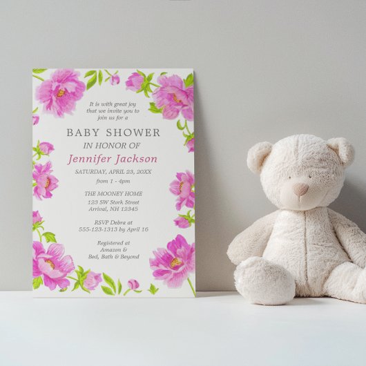 Peonies roses Baby shower Petite invitation