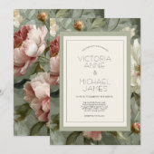 Peonies roses et blanches Élégante invitation de m (Devant / Derrière)