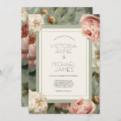 Peonies roses et blanches Faire-part de mariage fl (Devant / Derrière)