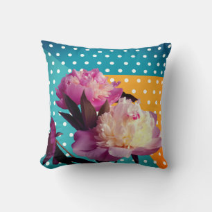 Peonies roses et points Coussin personnalisé