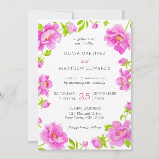 Peonies roses Faire-part de mariage de Magenta Flo (Devant)