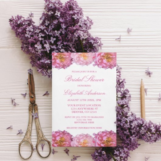 Peonies roses Floral Bridal Show Invitation