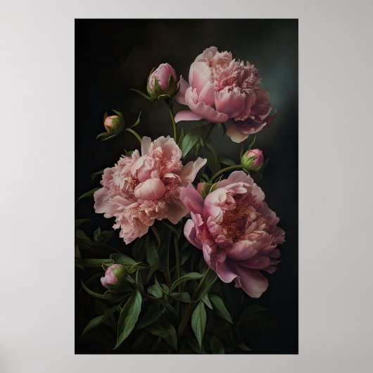 Peonies roses Flower Art Imprimer Poster (Devant)