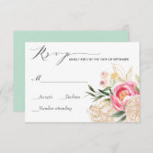 Peonies roses Gold Aquarelle mariage Rsvp (Devant / Derrière)