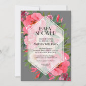Peonies roses Gris Floral Bébé Douche Invitations (Devant)