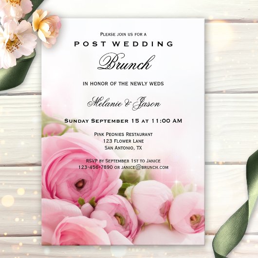 Peonies roses Post Mariage Brunch Invitation