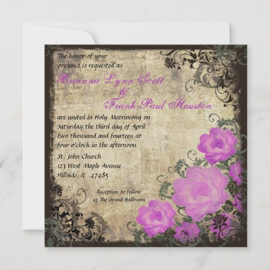 Peonies roses Vintage Mariage Invitation (Devant)