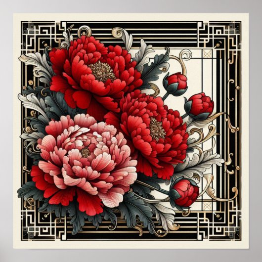 Peonies rouges Art Déco (Devant)