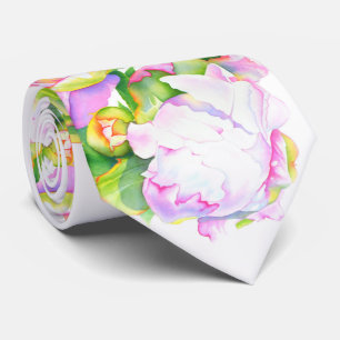 Peonies, roze, wit, florale waterverf schilderend stropdas