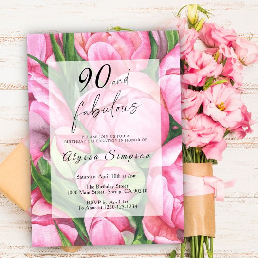 Peonies Rozen Floral 90ste verjaardagsfeest Kaart