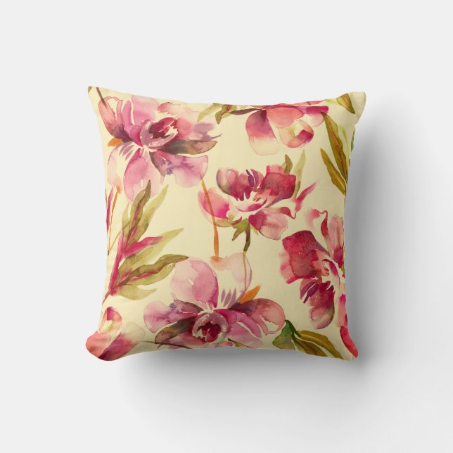 Peonies Seamless Pattern. Achtergrond waterverf. Kussen (Voorkant)