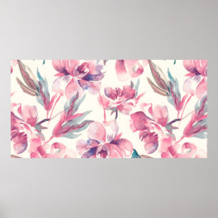 Peonies Seamless Pattern. Achtergrond waterverf. Poster