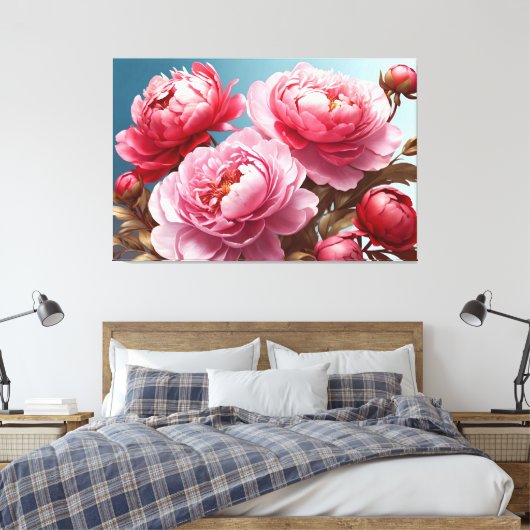 Peonies stretched canvas Print (Insitu (Slaapkamer))