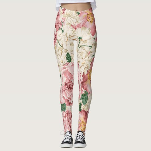 Peonies vintages et Hydrangeas Leggings Motifs (Devant)