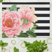 peonies zwarte strepen theedoek (Gevouwen)