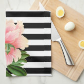 peonies zwarte strepen theedoek (Quarter Fold)