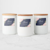 Peonines roses romantiques sur Étiquettes bleus 3x (Bouteilles)