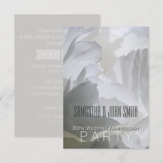Peony 30th Wedding Jubileum Party Uitnodiging 1 (Voorkant / Achterkant)