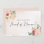 Peony and Gold Bloom Maid of Honor Carte Plat (Devant / Derrière)