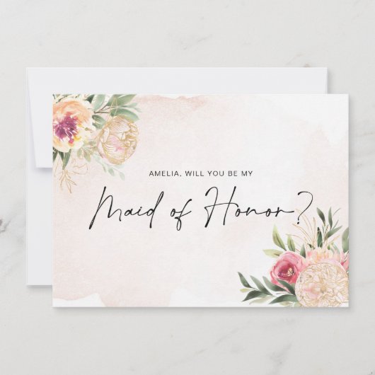 Peony and Gold Bloom Maid of Honor Carte Plat (Devant)