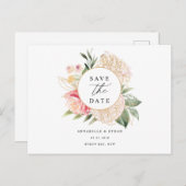 Peony and Gold Flowers Enregistrer la date Carte p (Devant / Derrière)