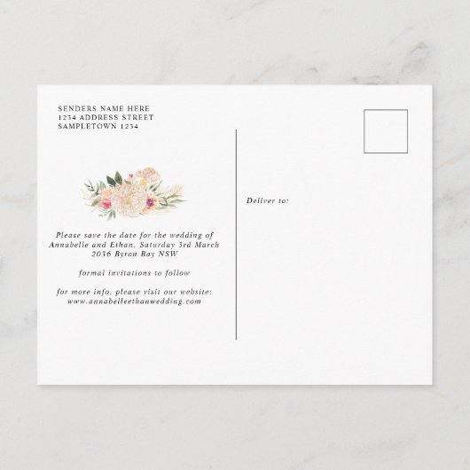 Peony and Gold Flowers Enregistrer la date carte p (Dos)