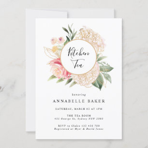 Peony and Gold Foil Fom Kitchen Tea Invitation