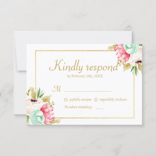 Peony Aquarelle Elegant Gold Frame Wedding RSVP