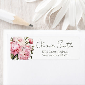 Peony baby shower Elegant retour adreslabel Etiket